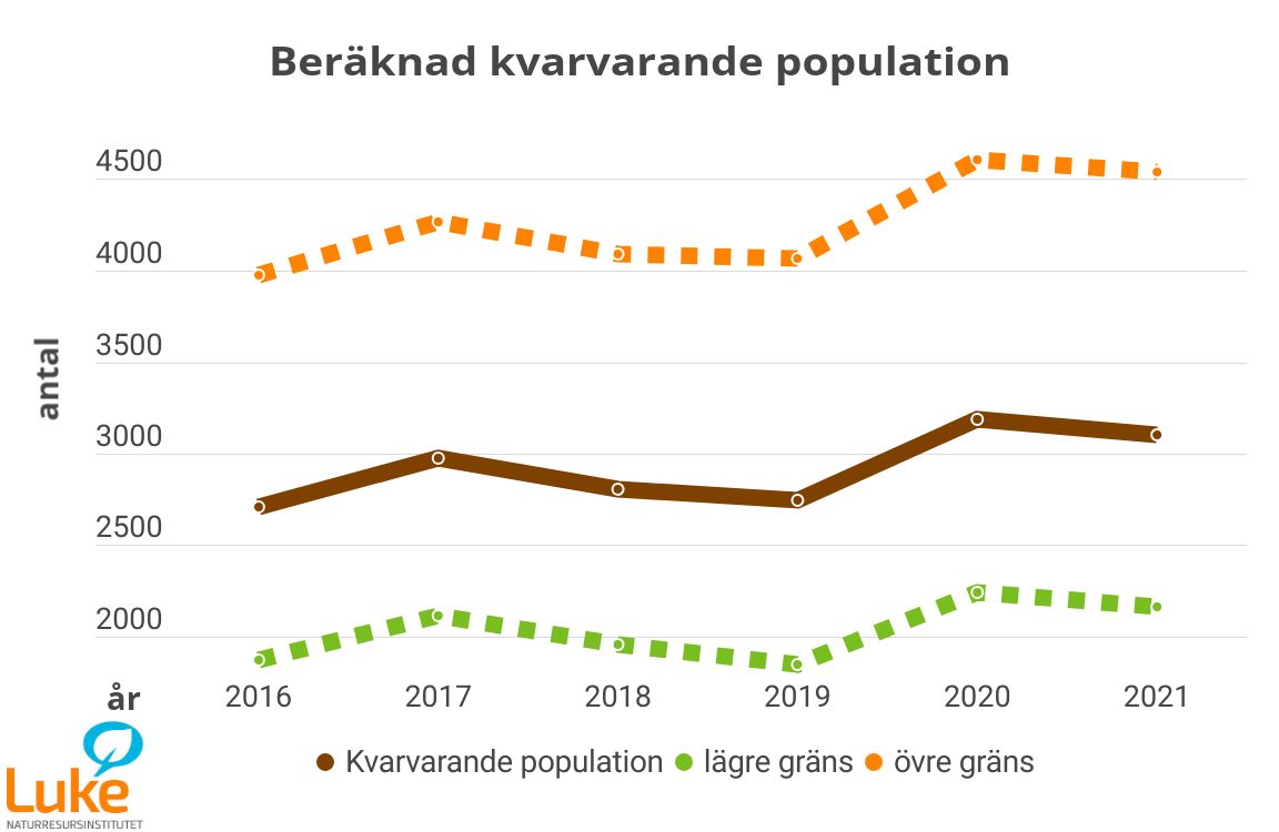 Beräknad vildsvinsstam har växt 2016-2021.