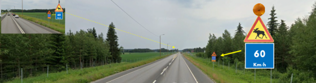 Kuva tiestä jolla on hirvivaroitusmerkki.